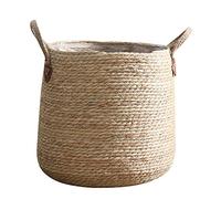 Zkydhbd Panier de fleurs tissé en herbe avec poignée ronde en pot multifonction pour intérieur ou extérieur, jardin, cour, plantation de plantes