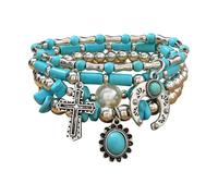 Zkydhbd Perles turquoises fabriquées à la main avec plusieurs couches, parfaites pour empiler et créer des bijoux turquoises pour un événement tendance, taille unique, Comme décrit