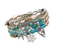 Zkydhbd Perles turquoises fabriquées à la main avec plusieurs couches, parfaites pour empiler et créer des bijoux turquoises pour un événement tendance, taille unique, Comme décrit