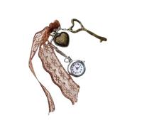 Zkydhbd Porte-clés style antique en forme de cœur avec montre de poche fonctionnelle en alliage robuste, marron, taille unique