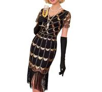 Zkydhbd Robe garçonne des années 20 avec col en V et paillettes et franges pour femme