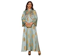 Zkydhbd Robe longue musulmane pour femme - Robe de fête du Moyen-Orient saoudien - Col en V - Caftan - Imprimé floral du Moyen-Orient - Imprimé floral, bleu, L
