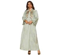 Zkydhbd Robe longue musulmane pour femme - Robe de fête du Moyen-Orient saoudien - Col en V - Caftan - Imprimé floral du Moyen-Orient - Imprimé floral, Vert, M