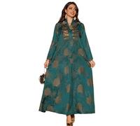 Zkydhbd Robe longue musulmane pour femme - Robe de fête du Moyen-Orient saoudien - Col en V - Caftan - Imprimé floral du Moyen-Orient - Imprimé floral, vert foncé, XL