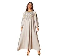 Zkydhbd Robe longue pour femme musulmane avec broderies et strass - Style Moyen-Orient - Col rond - Robe de soirée caftan, gris, S