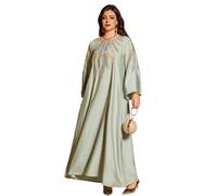 Zkydhbd Robe longue pour femme musulmane avec broderies et strass - Style Moyen-Orient - Col rond - Robe de soirée caftan, vert clair, L