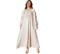 Zkydhbd Robe longue pour femme musulmane avec broderies et strass - Style Moyen-Orient - Col rond - Robe de soirée caftan, blanc, L