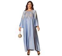 Zkydhbd Robe longue pour femme musulmane avec broderies et strass - Style Moyen-Orient - Col rond - Robe de soirée caftan, bleu clair, XXL