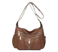 Zkydhbd Sac à bandoulière fonctionnel multi-poches pour femme en cuir synthétique souple avec sangle réglable, kaki, One Size