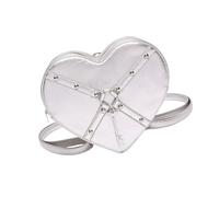 Zkydhbd Sac à bandoulière multifonction en forme de cœur en cuir PU pour femme avec rivets pour moto, petit porte-monnaie pour filles, joli sac à bandoulière, Argenté., One Size