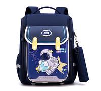 Zkydhbd Sac à dos pour enfants avec motif dessin animé, sac d'école, double bandoulière et pochette à stylos, bleu marine