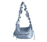 Zkydhbd Sac à main tendance en nylon avec détails froncés - Sac à bandoulière décontracté pour femme avec cordon de serrage - Sangle réglable - Sac à bandoulière en nylon, bleu, One Size