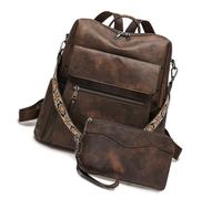 Zkydhbd Sacs à dos en cuir pour femme - Design polyvalent - Sac à main à bandoulière - Sac à dos de voyage avec sac à main en cuir synthétique, Café bicolore