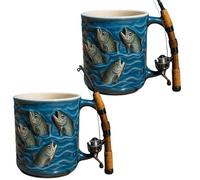 Zkydhbd Tasse créative en céramique pour la pêche, tasse à café de voyage, gobelet de voyage, pour les amateurs de pêche, tasse de voyage avec poignée
