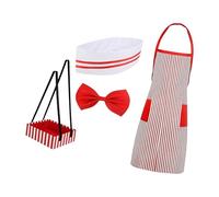 Zkydhbd Uniforme de serveuse vintage des années 1950 4 pièces avec tablier, chapeau et nœud papillon pour fête à thème, serveuse pour cosplay, costume d'Halloween