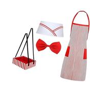 Zkydhbd Uniforme de serveuse vintage des années 1950 4 pièces avec tablier, chapeau et nœud papillon pour fête à thème, serveuse pour cosplay, costume d'Halloween