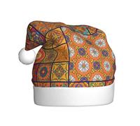 zkyfll Chapeau de Père Noël en peluche avec imprimé géométrique marocain pour adulte, fête de Noël
