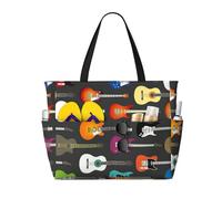 zkyfll Grand sac de plage imperméable avec impression acoustique et guitares colorées pour femme, sac fourre-tout pour voyage, vacances, sac de voyage amusant