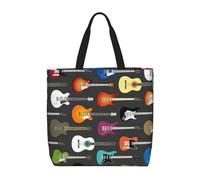 zkyfll Grand sac fourre-tout réutilisable avec impression de guitares acoustiques et colorées pour femme, grand sac de plage, voyage, vacances, travail