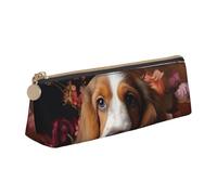 zkyfll Sweet Basset Hound Trousse à crayons en cuir avec imprimé floral