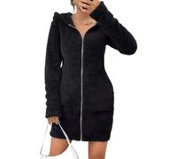 ZKYUCH Cardigan Long À Capuche Et Fermeture Éclair pour Femme, Veste en Peluche, Coupe Cintrée, Décontractée, Automne Et Hiver,Couleur1,L