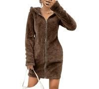 ZKYUCH Cardigan Long À Capuche Et Fermeture Éclair pour Femme, Veste en Peluche, Coupe Cintrée, Décontractée, Automne Et Hiver,Couleur3,S