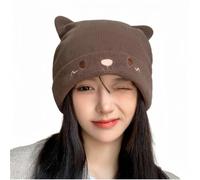 ZKYUCH Cat Mignon Cat Tricot Tricot Grand Têtes De Lune Chapeau De Lune Visage Chaud Minceur Au-Dessus du Chapeau Froid Chapeau d'hiver,Couleur3