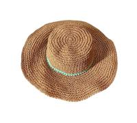 ZKYUCH Chapeau De Soleil À Large Bord en Crochet pour Femmes, avec Garniture À Pompons, Chapeau Seau en Paille Respirant pour Les Voyages D'été À La Plage,Couleur2