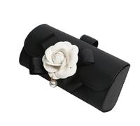ZKYUCH Élégant Support De Lunettes De Soleil De Voiture En Forme De Fleur De Camélia, Pochette De Rangement En Cuir PU Avec Nœud Et Breloque En Perles,Universel Pour Tous Les Véhicules,Couleur1