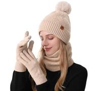 ZKYUCH Femmes tricoté Chapeau Hiver Froid résistant écharpe Double Couche extérieur Chaud tricoté Chapeau écharpe Gants Trois pièces Set,Color 1