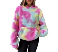 ZKYUCH Pull À Capuche en Peluche Double Face pour Femme, Haut Décontracté, Teinture par Nouage, Automne Et Hiver,Couleur1,M