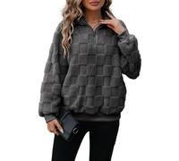 ZKYUCH Pull Ample À Carreaux en Peluche Double Face pour Femmes, Demi-Fermeture Éclair, Col Montant, Haut,Couleur1,M