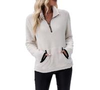 ZKYUCH Pull en Peluche Double Face avec Demi-Fermeture Éclair Et Poche pour Femme, Haut d'automne Et d'hiver À La Mode,Couleur1,M