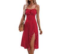 ZKYUCH Robe Mi-Longue À Bretelles Spaghetti pour Femmes, À Fleurs/à Pois, Robe D'été Décontractée Trapèze Fendue avec Buste Froncé,Couleur1,M