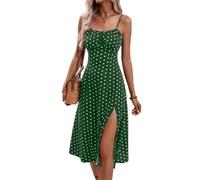 ZKYUCH Robe Mi-Longue À Bretelles Spaghetti pour Femmes, À Fleurs/à Pois, Robe D'été Décontractée Trapèze Fendue avec Buste Froncé,Couleur4,M