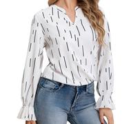ZKYUCH Spring De Chemise pour Femmes Décontractées en Vrac Unique V-col en V Mélange en Polyester À Manches Complètes Complètes,Color 1,S