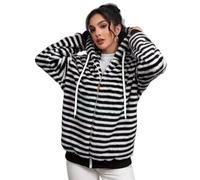 ZKYUCH Veste Cardigan À Capuche en Peluche Double Face Rayée pour Femme, Veste d'automne Et d'hiver avec Fermeture Éclair,Couleur1,XL