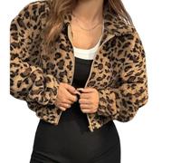 ZKYUCH Veste Courte Imprimée Léopard pour Femme, Vêtement D'extérieur Chaud À Fermeture Éclair, Col Montant, Ample, Streetwear, Nouvelle Collection Automne Hiver,Couleur1,L