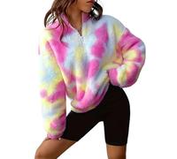 ZKYUCH Veste en Peluche Double Face Imprimée Tie Dye, Pull Décontracté avec Demi-Fermeture Éclair pour Femmes,Couleur1,L