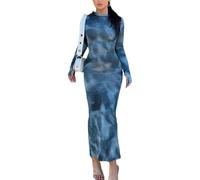 ZKZFCAI Robe Moulante à Manches Longues pour Femmes Sexy Chic Maxi Robe Cordon De Serrage Plissée Robe Courte décontractée Mode Élégante Robe pour Soirée Cocktail Party Automne Hiver