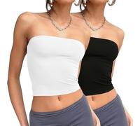 ZKZFCAI Tube Top Femme Haut Court Dos Nu T-Shirt Sexy Caraco sans Bretelles Débardeur sans Manches Y2K Crop Top Bustier Mode Couleur Unie Slim Fit Tube Tops