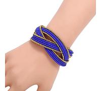 Zlatomu Bracelet Large pour Femme, Perles De Riz Multicouches Irrégulières Personnalisées Bracelets Ouverts, Bracelets Punk Réglables Bijoux, Bracelet Empilable À Plusieurs Couches pour Femme,Bleu