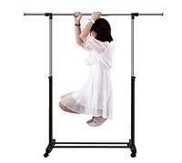 ZLECB Penderie sur Roulette, Portant Vêtement Solide, Freely Retractable and Adjustable Coat Hanger 93-160cm, Présentoir à Vêtements Ouvert, Double Layer Présentoir de Sol en Acier Inoxydable Noir