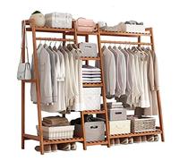 ZLECB Portant A Vetement avec Etagere,Dressing penderie Bois,Portant Penderie à Vêtements en Bambou, avec 9 Etagères De Rangement 1 Crochets,A-130cm