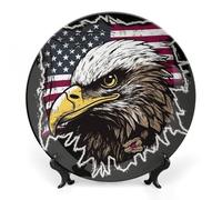 ZLFDSKGY Assiette décorative en porcelaine anglaise avec présentoir de l'armée américaine cool drapeau américain aigle assiettes à dîner en céramique artisanat assiettes décoratives en céramique