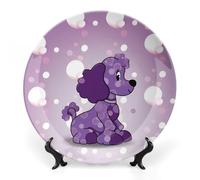 ZLFDSKGY Assiette décorative en porcelaine anglaise avec présentoir Motif caniche violet Pois Assiettes à dîner en céramique Artisanat Assiettes rondes en porcelaine 6 pouces