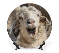 ZLFDSKGY Assiette décorative en porcelaine anglaise avec présentoir Motif tête de chèvre beige 6 pouces