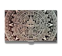 ZLFDSKGY Porte-cartes de visite fin en métal pour homme et femme - Calendrier maya - Porte-cartes de nom de la fin du monde - Organisateur professionnel de cartes de visite