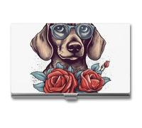 ZLFDSKGY Porte-cartes de visite fin en métal pour homme et femme, chien portant des lunettes, porte-cartes de visite, organisateur professionnel de cartes de visite