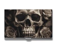 ZLFDSKGY Porte-cartes de visite fin en métal pour homme et femme - En cuir - Motif tête de mort rose